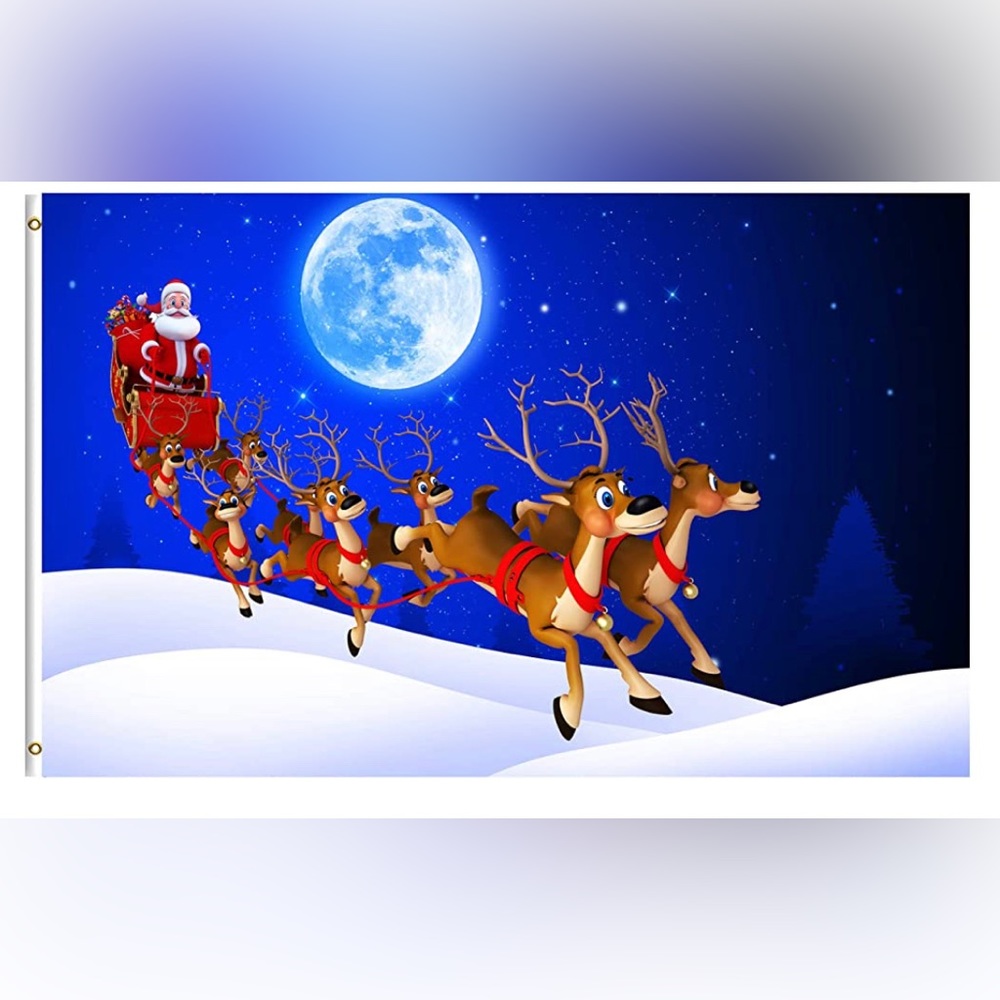 Christmas flag with Santa and his reindeer